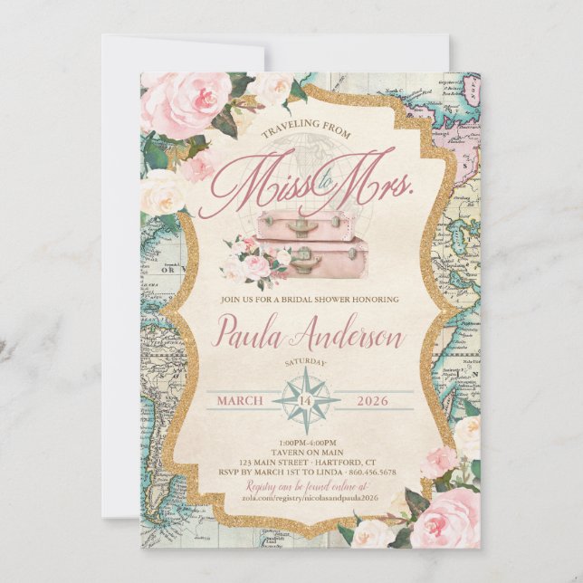 Reser från FRÖKEN TILL FRU. Bröllopsfest  Inbjudningar (Framsida)