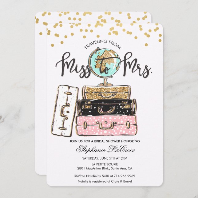 Reser från Fröken till Fru Bröllopsinbjudan Inbjudningar (Fram/baksida)