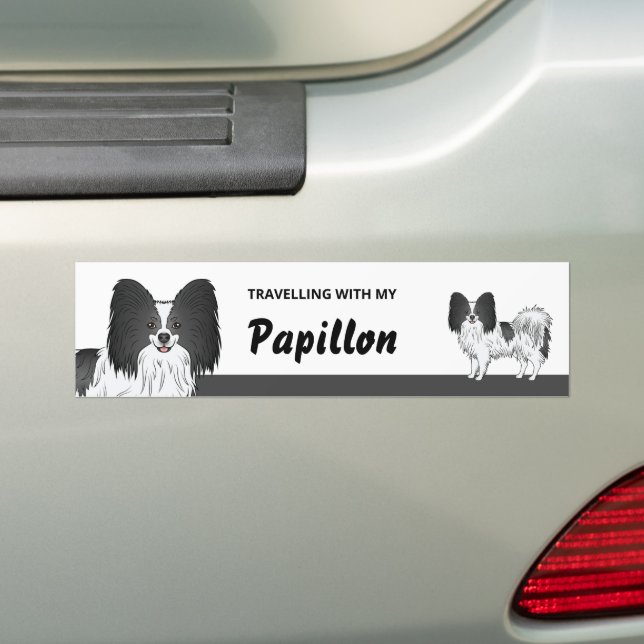 Reser med min svart-vit papillonhund bildekal (På Bil)