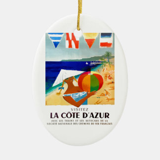 Reser Visitez LaCote d'Azur fransk 1957 affischen Julgransprydnad Keramik