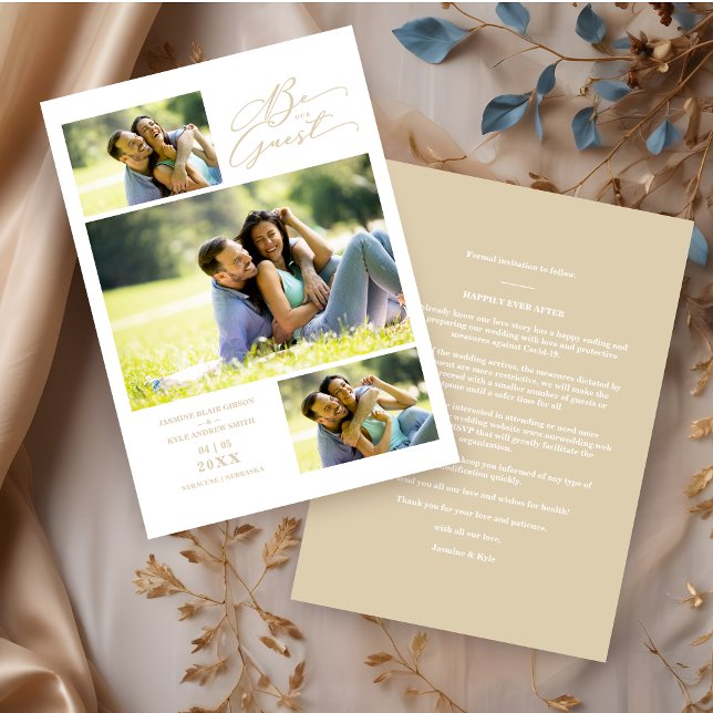 Reserva La Fecha 2 Fotos Moda Trendig Collage Wedd Spara Datumet (Stylish Chic Faux Gold Collage 3 Photos for Wedding Save the Date Card.)