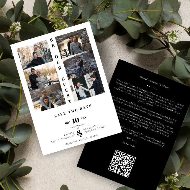 Reserva La Fecha Black Love Simple Elegant Modern Spara Datumet (Simple Chic Modern 6 Multi Photos Black & White Wedding Save the Date with Envelope. )