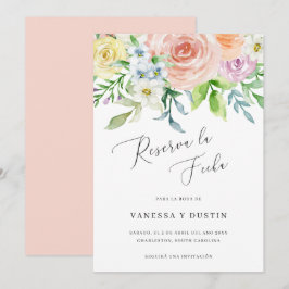 Reserva La Fecha Blommigt Watercolor Bröllop Spani Spara Datumet