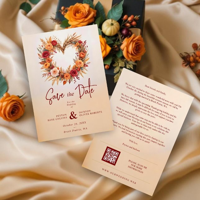 Reserva La Fecha Decorative & Elaborate Elegant Po Spara Datumet (Charming Floral Wedding Featuring Fall Wreath Heart Shape Save the Dates Cards. )