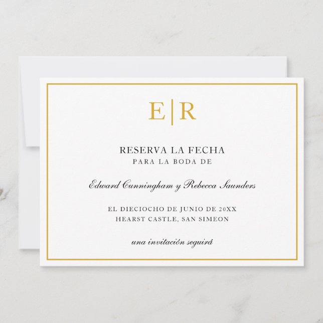 Reserva La Fecha Elegant Guld Monogram Formellt Spara Datumet (Framsida)