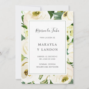 Reserva la Fecha Elegant White Blommigt Spanska Spara Datumet