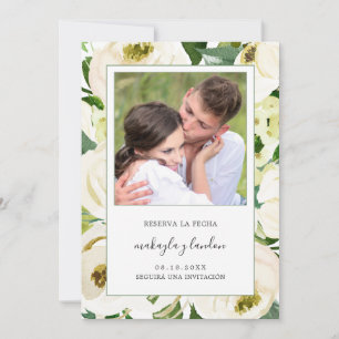 Reserva la Fecha Elegant WhiteFloral Photo Spain Spara Datumet