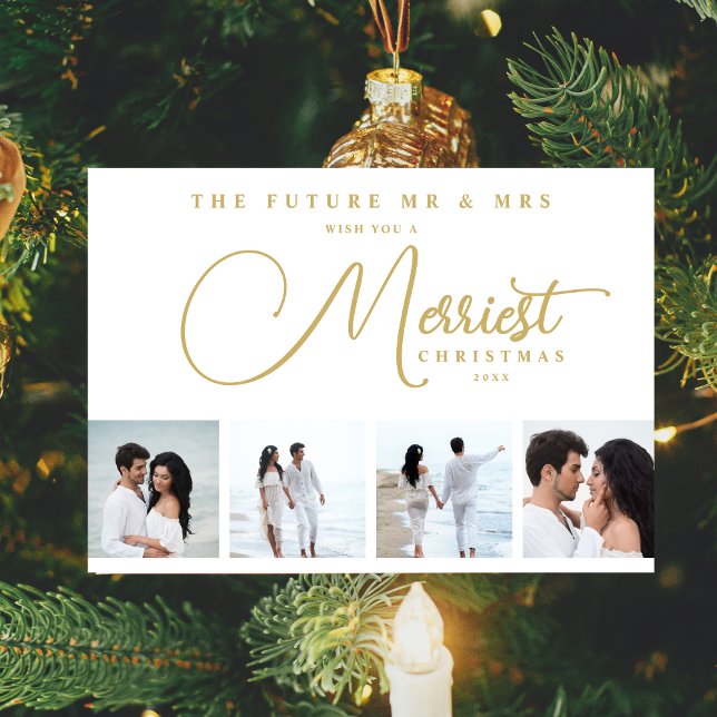 Reserva La Fecha Gold Exquisite Modern Wedding Chr Spara Datumet (Exquisite Modern Wedding Christmas 4 Photos in Fake Gold Holiday Card as a Save the Date Card.)