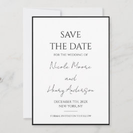 Reserva la fecha Minimalista Blanco Y Negro Boda Spara Datumet