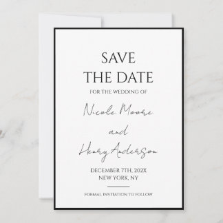 Reserva la fecha Minimalista Blanco Y Negro Boda Spara Datumet