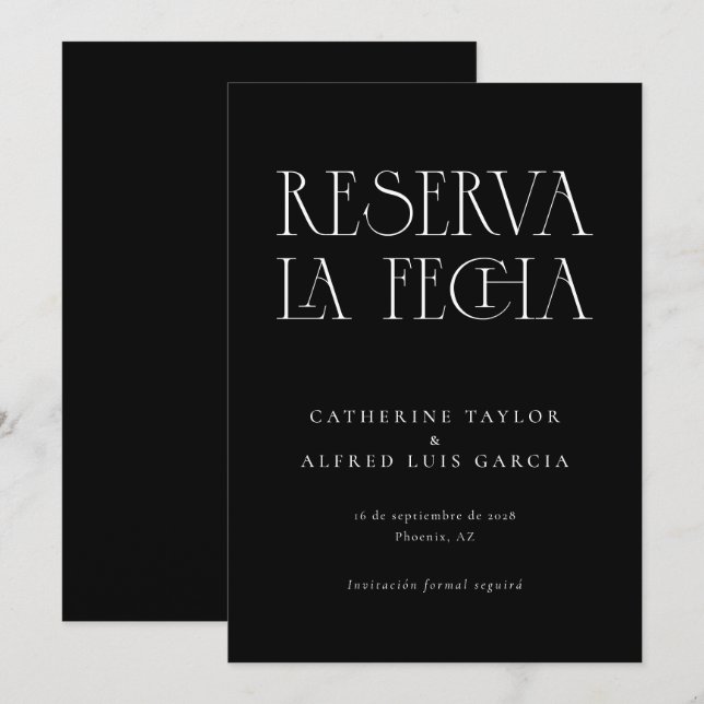 Reserva La Fecha Modern Black Spain Bröllop Spara Datumet (Fram/baksida)