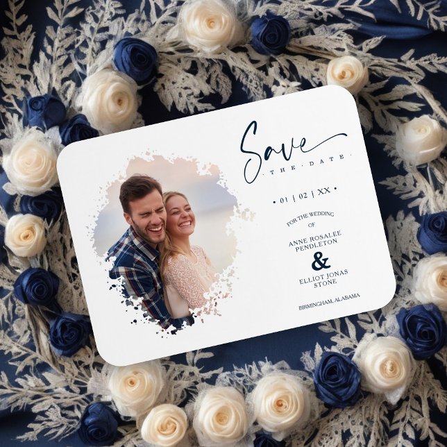 Reserva La Fecha Modern Grunge Bläck Effect Photo  Magnet (Modern Grunge Ink Effect Photo Engaged Couple Wedding Save the Date.)