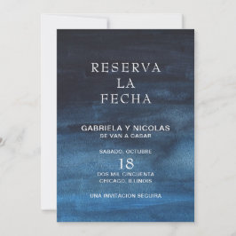 Reserva La Fecha Moody Navy Blue Watercolor Spara Datumet