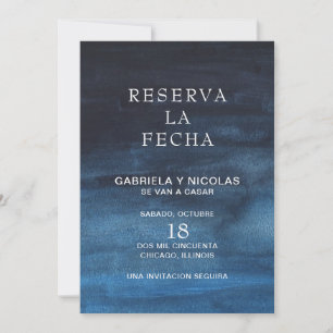 Reserva La Fecha Moody Navy Blue Watercolor Spara Datumet