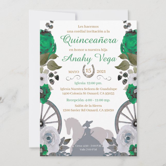 Reserva La Fecha Quinceanera Green Charra,  Spara Datumet (Framsida)