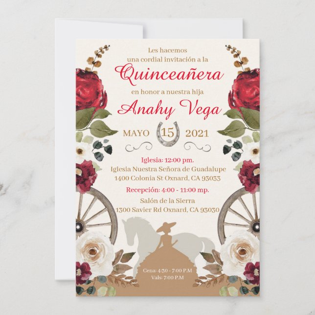 Reserva La Fecha Quinceanera Red Charra, Watercol Spara Datumet (Framsida)