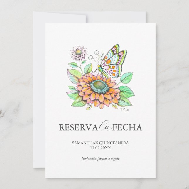 Reserva la Fecha Quinceañeras Mariposas Spara Datumet (Framsida)