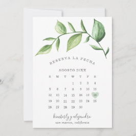 Reserva La Fecha Rustic Greenery Calendar Spanska Spara Datumet