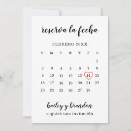 Reserva la Fecha Simple Calendar Red Heart Spanska Spara Datumet