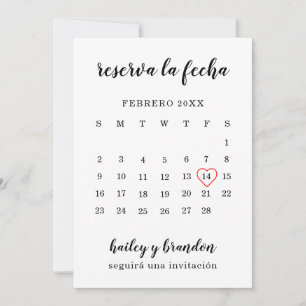 Reserva la Fecha Simple Calendar Red Heart Spanska Spara Datumet