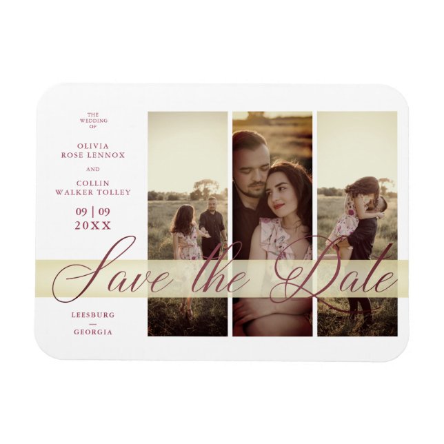 Reserva La Fecha Simple Elegant Script 3 Photos Co Magnet (Horisontell)
