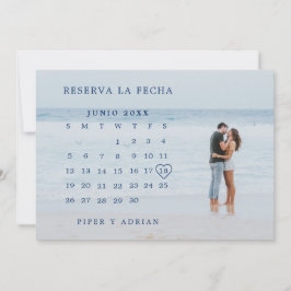 Reserva La Fecha Simple Navy Blue Calendar Photo Spara Datumet