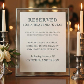 Reserved for Heavenly Guest Wedding Memorial Sign Poster
