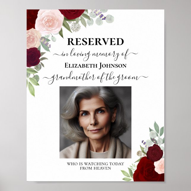 Reserverad Älskad en i himlen Röd Blommig Bröllop Poster (Framsidan)
