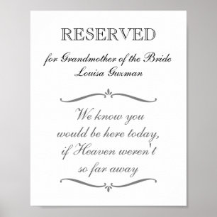 Reserverad Brudens Farmor Minnesbröllop Poster