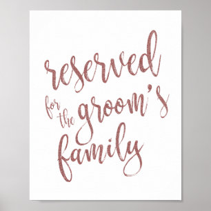 Reserverad för Brudgummens Familj Rosa Guld Glitte Poster