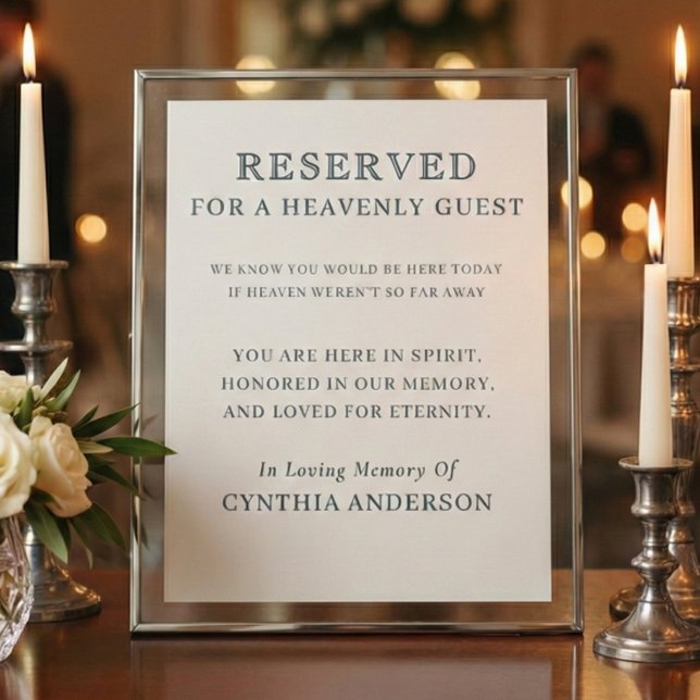 Reserverad för himmelskt gästbröllop minnestavla poster (Reserved for Heavenly Guest, Remembrance, Memorial Wedding Sign)