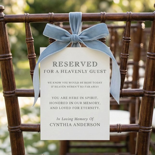 Reserverad himmelsgäst vigselstols skylt (reserved for heavenly guest, wedding ceremony seating, reserved chair sign)