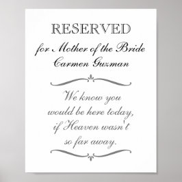 Reserverad Minnestavla för Brudens Mor på Bröllope Poster