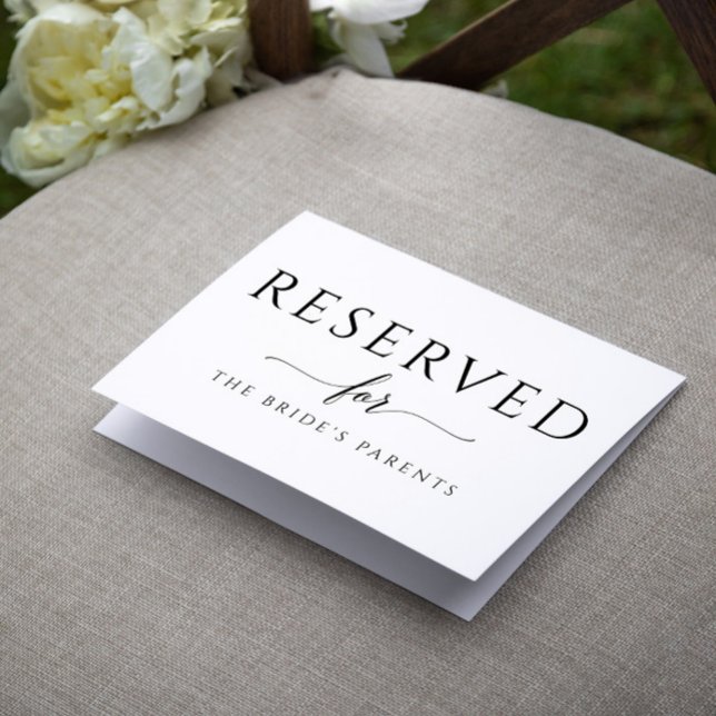 Reserverad tältkort Romersk kalligrafi Bröllop Inbjudan (Elegant, Modern Simple Wedding Reserved Sign Tent Card for Tables or Chairs)