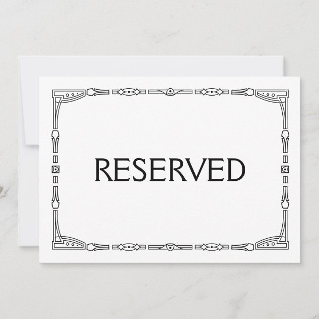"Reserverat" Art Deco Stil Bröllopsskylt Inbjudningar (Framsida)