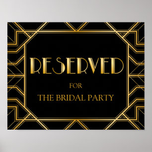 Reserverat Bord Bröllop-tecken   Gatsby Art Deco Poster