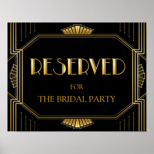 Reserverat Bord Bröllop-tecken   Gatsby Art Deco Poster