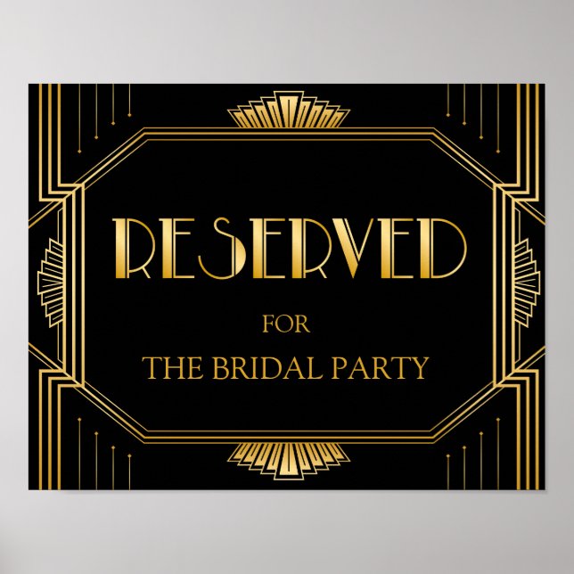 Reserverat Bord Bröllop-tecken | Gatsby Art Deco Poster (Framsidan)