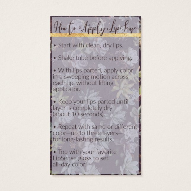 Reserverat för Amy ~LipSense Application & Tips Ca Visitkort (Baksidan)