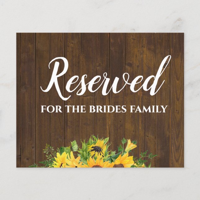 Reserverat för Brides Family Rustic Bröllop Sign (Framsida)