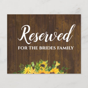 Reserverat för Brides Family Rustic Bröllop Sign