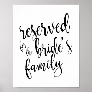 Reserverat för Brudens Familj 8x10 Bröllopsskylt Poster