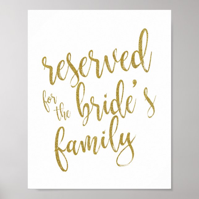 Reserverat för Brudens Familj Glitter 8x10 Skylt (Framsidan)
