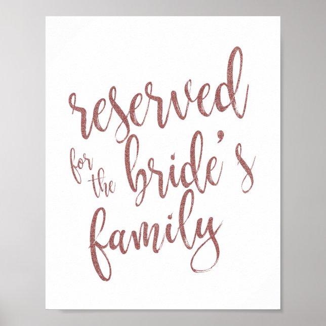 Reserverat för Brudens Familj Rosa Guld Glitter Sk Poster (Framsidan)