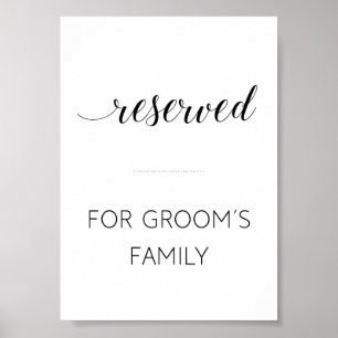 Reserverat för brudgummens familj bröllopsskylt poster