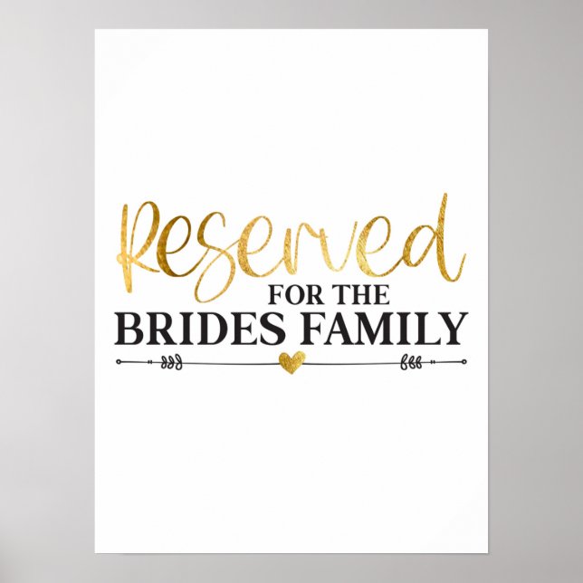 Reserverat för familjen Brides White Guld Bröllop Poster (Framsidan)