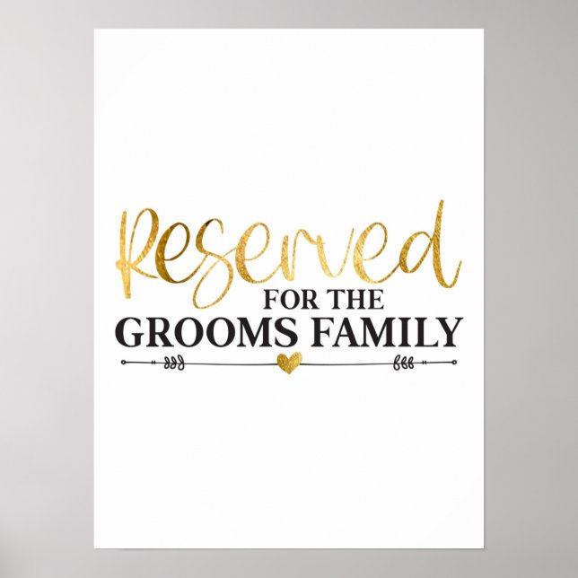 Reserverat för familjen Grooms White Guld Bröllop Poster (Framsidan)