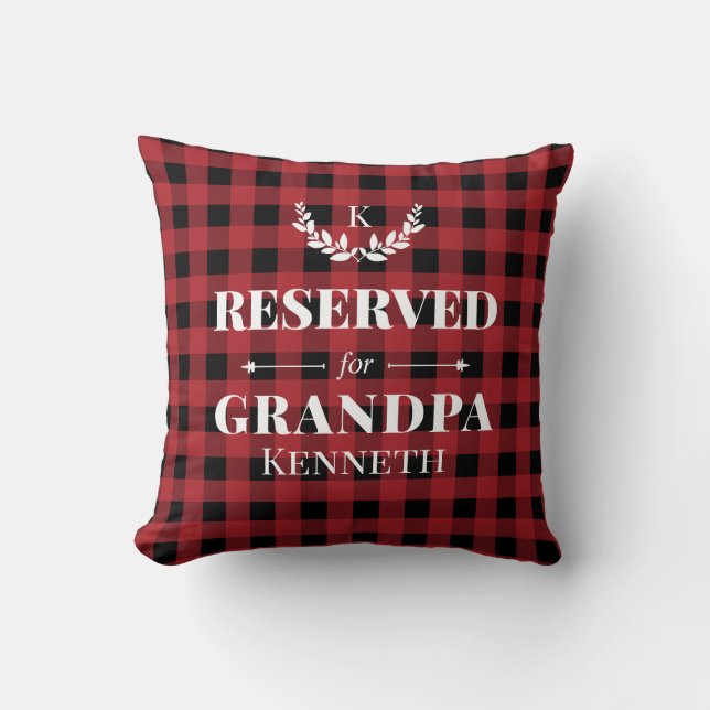 Reserverat för Grandpa Red Buffalo Check Monogram Kudde (Framsida)