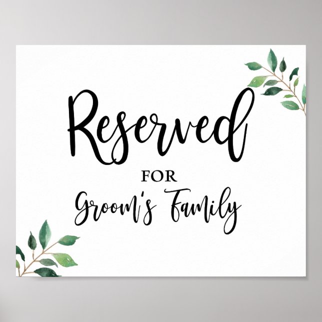 Reserverat för Grooms Family Greenery Bröllop-teck Poster (Framsidan)
