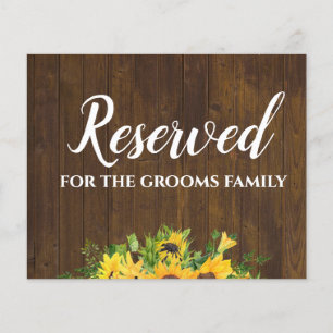 Reserverat för Grooms Family Rustic Bröllop-tecken